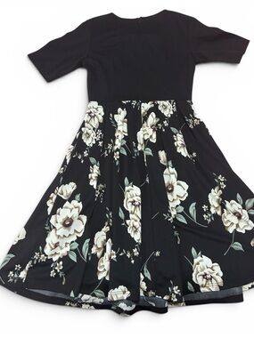 Women’s Black Floral Midi Dress with Cream Blooms
